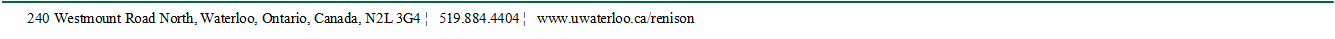 240 Westmount Road North, Waterloo, Ontario, Canada, N2L 3G4 - 519-884-4404 - www.uwaterloo.ca/renison